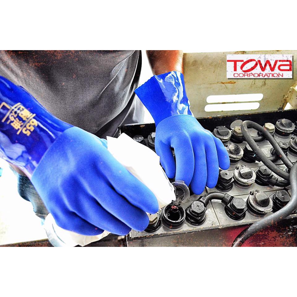 ถุงมือกันนํ้ามัน TOWA 655 เคลือบยาง PVC กันนํ้ามัน กันลื่น ซ่อมรถ ซ่อมรถยนต์ ซ่อมเครื่องจักร