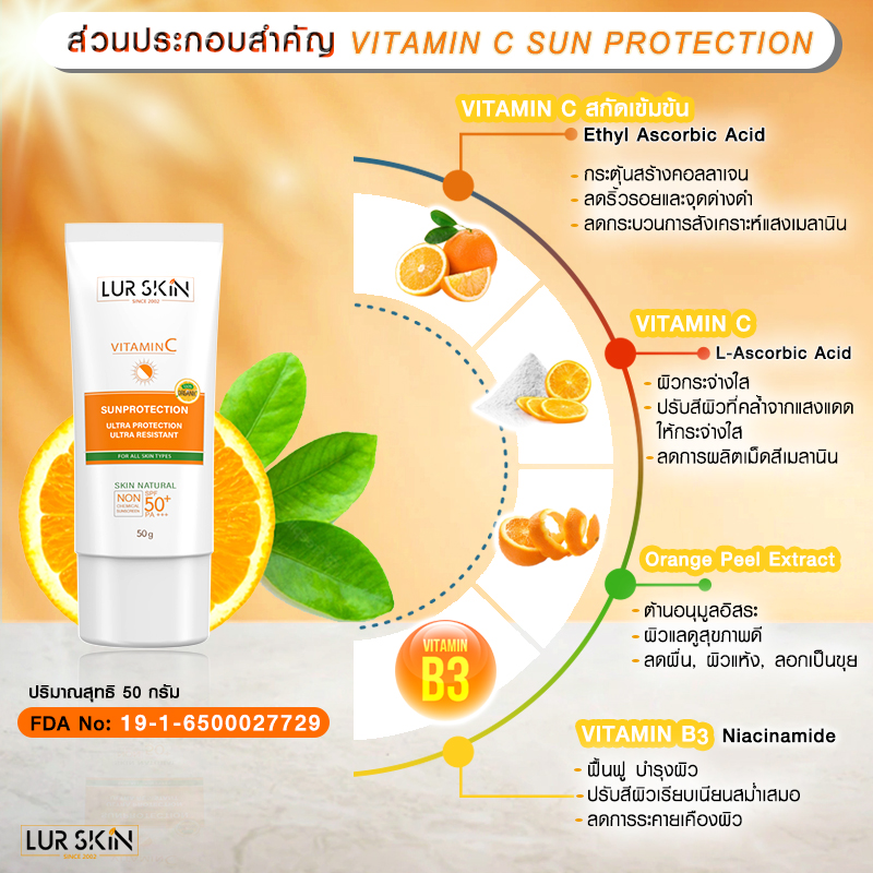 พร้อมส่ง ส่งฟรี???? LURSKIN Vitamin C Sun Protection 50g. ( ซื้อ 1 แถม