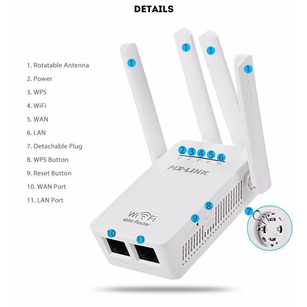 Wifi repeater PIXLINK WR09 300M bps Wireless WiFi Router ช่วงสัญญาณ Extender 4 ภายนอกเสาอากาศ