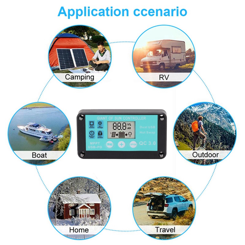 MPPT Solar Charge Controller Multiple Protection Solar Solar QC3.0 Controller with LCD Screen