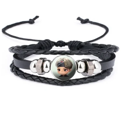 Kpop Bangtan Boys Bracelet Hand woven cowhide bracelet The latest cartoon character bracelet for JK JIN SUGA