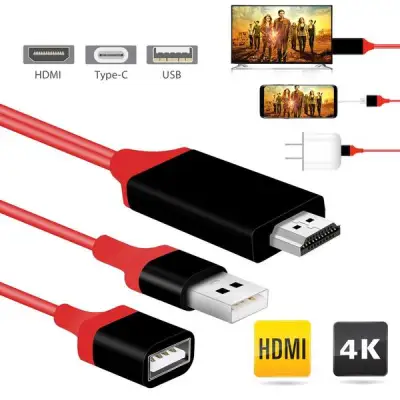 สายแปลงสัญญาณ 3in1 USB to HDTV สายต่อจากมือถือเข้าทีวี HDMI 3in1 HDMI TV 1080P for Lightning/Micro USB/Type-C/CoCo-3c