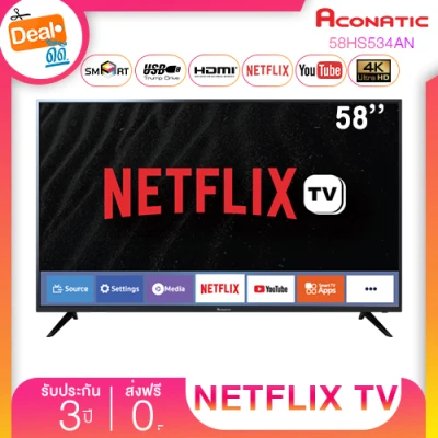 Aconatic LED Netflix TV Smart TV สมาร์ททีวี 4K UHD ขนาด 58 นิ้ว รุ่น 58HS534AN (รับประกันศูนย์ 3 ปี) [NEW 2021]