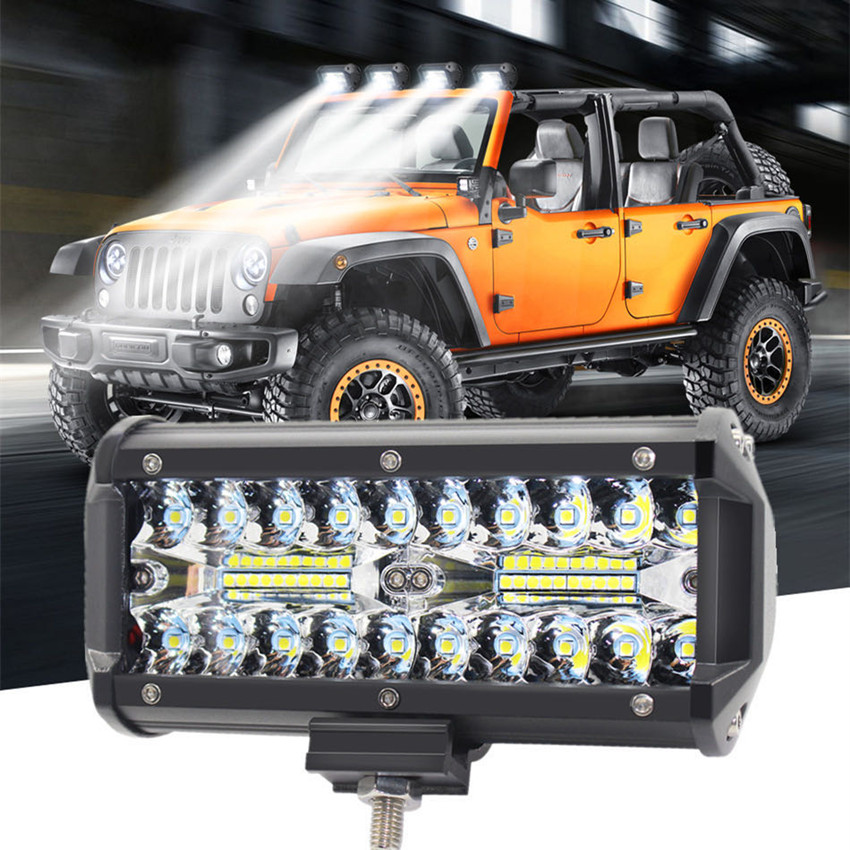 เเพค 1 ชิ้น สว่างตาเเตก！ 7inch 120W ไฟ LED 9-30V บาร์สปอร์ตไลท์แอลอีดีกันน้ำหมอกขับรถโคมไฟสไตล์วินเทจ Spotlight SUV รถบรรทุก