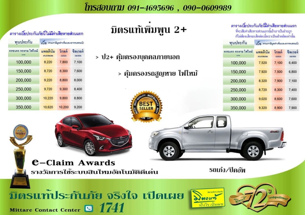 ประกัน รถยนต์ 2+ มิตรแท้ประกันภัย รถเก๋ง รถกระบะ ประกัน รถยนต์ 2+ มิตรแท้ประกันภัย รถเก๋ง รถกระบะ