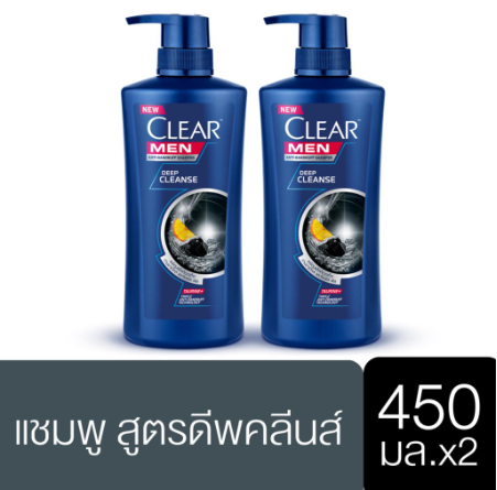 Clear Men Deep Cleanse Anti-Dandruff Shampoo 450ml (x2) เคลียร์ เมน แชมพู แอนตี้แดนดรัฟเทคโนโลยี ดีพคลีนส์สีดำชาย ขนาด450มล (x2)
