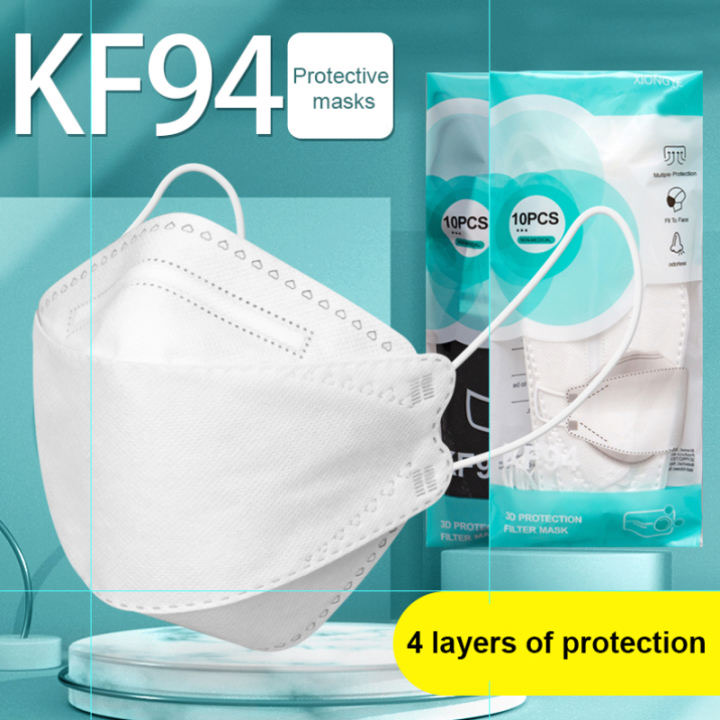 GD304 [ขายดี] 10Pcs KF94 Original FaceMask Kf94 4DMask เกาหลีล้างทำความสะอาดได้3D แบนพับปลา4ชั้นตัวกรองในขณะที่ Kf94Mask เกาหลีสีขาวป้องกัน Earloop หน้ากากเดิมที่ได้รับการรับรองจาก FDA