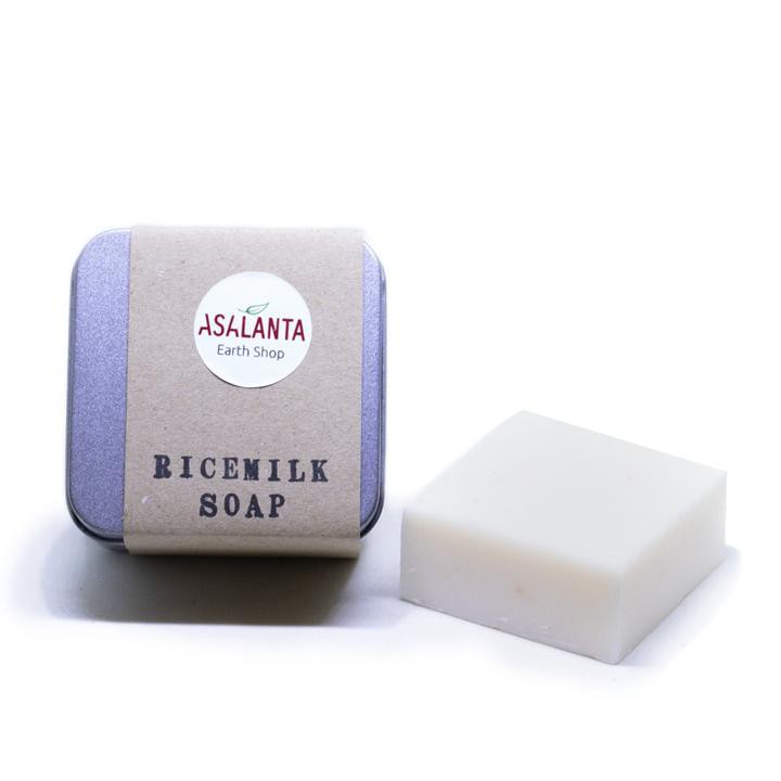 Rice Milk Soap with or without reusable tin box, plastic free - สบู่ทำจากน้ำนมข้าว หอม ทำให้ผิวสดใสสีขาว