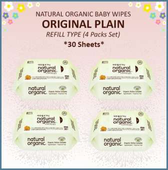 Natural Organic Original Plain Baby Wipes (Refill Type, 4x 30 Sheets)