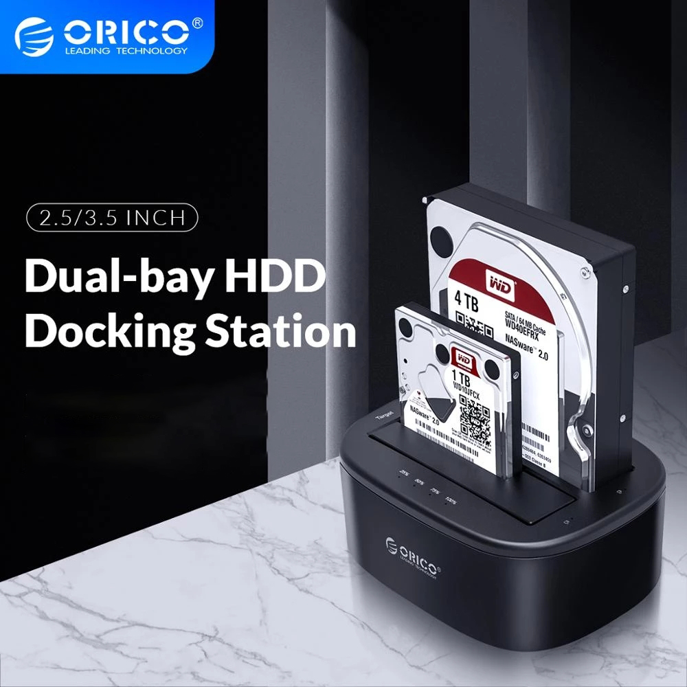 ORICO 6228US3 External hard Drives Docking Station 2 ช่อง 2.5 3.5 Dual Bay SATA To USB 3.0 HDD Enclosure Tool Free Duplicator HDD Case MAX Support 16TB for Windows Mac OS
