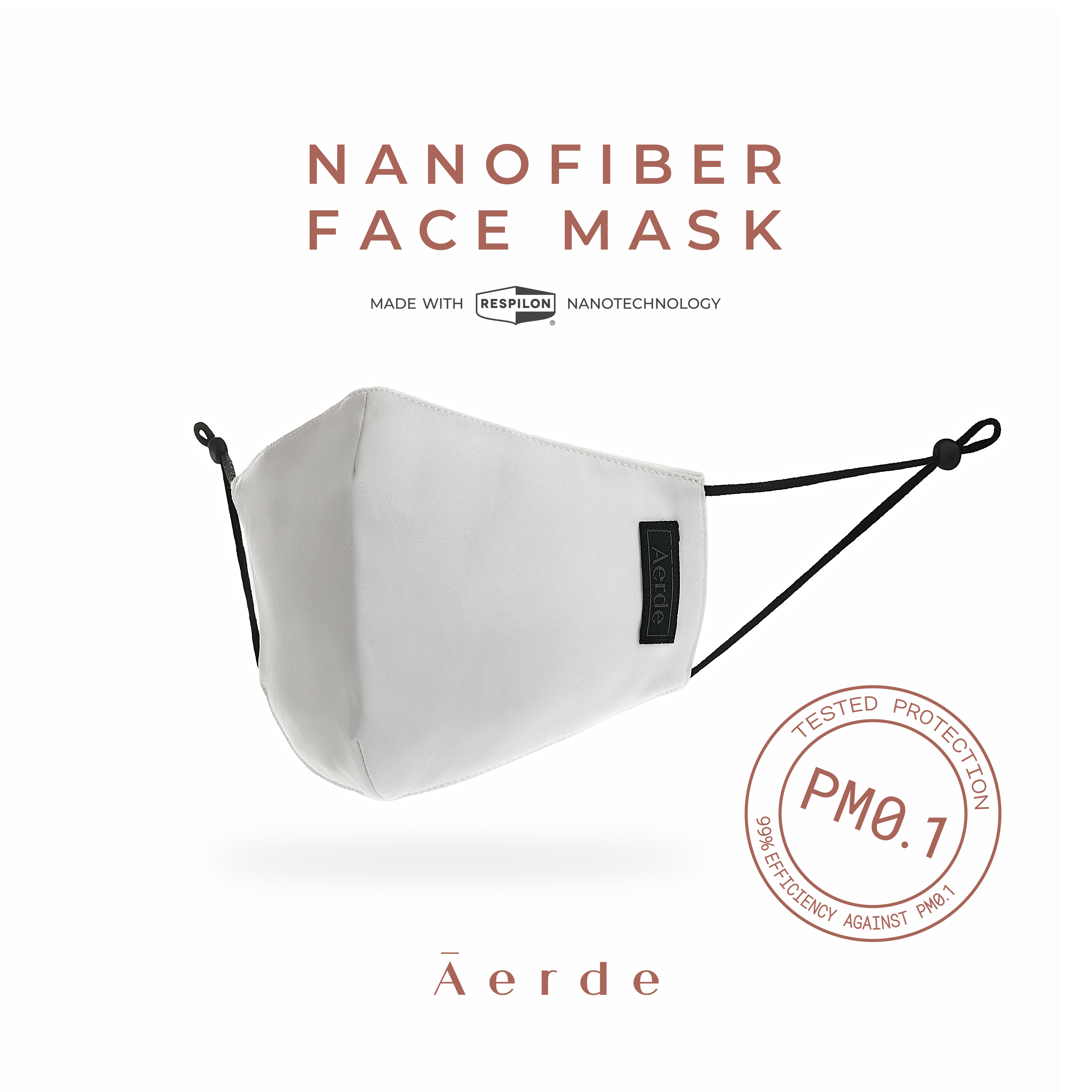 Nanofiber Face Mask — CMMN White by Āerde (แอร์เด้) • หน้ากากนาโนไฟเบอร์ • กรองฝุ่นละออง 99.9% PM0.1 • ยับยั้งไวรัสและแบคทีเรีย • สะท้อนน้ำ (ผ่านการทดสอบจาก Nelson Labs, USA)