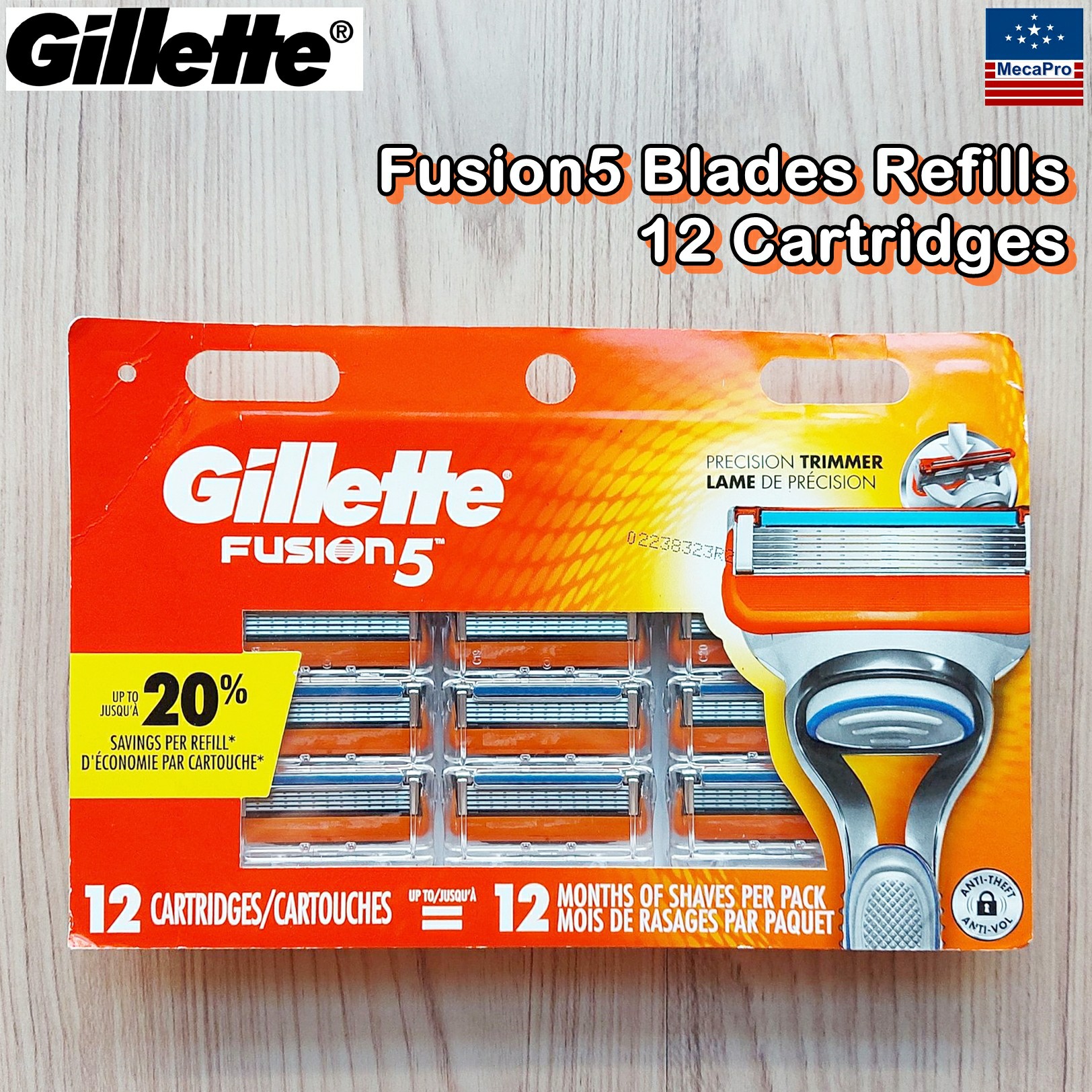Gillette® Fusion5 Blades Refills 12 Cartridges ใบมีดโกน ยิลเลตต์ ฟิวชั่นไฟ้ว์ 12 ชิ้น