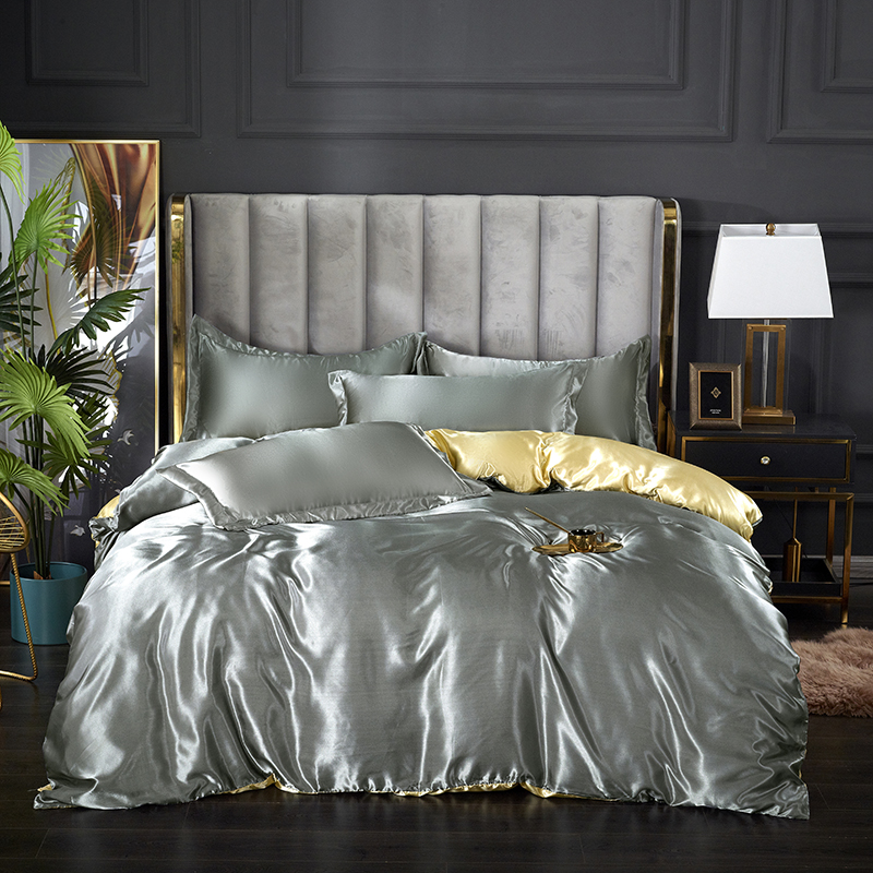 Rayon Bedding Sets Luxury Satin Bedding Kit Duvet Cover Sets Queen King Size Bed Cover Set No