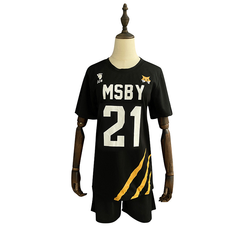 Wgb haikyuu áo thun jersey msby jackals màu đen trang phục hóa trang karasuno shoyo đồ thể thao ngắn tay sakusa hinata bokuto s-5xl bộ đồng phục áo thun thể thao wolves