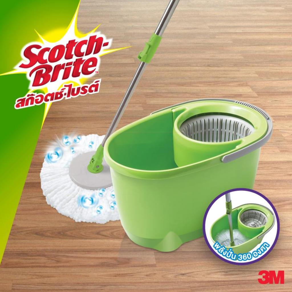 3M Scotch Brite Eco Spin Bucket with Microfiber Mop สก๊อตช์ไบรต์ ชุดถังปั่น รุ่นอีโค่ พร้อมหัวม็อบ 2 ชิ้น