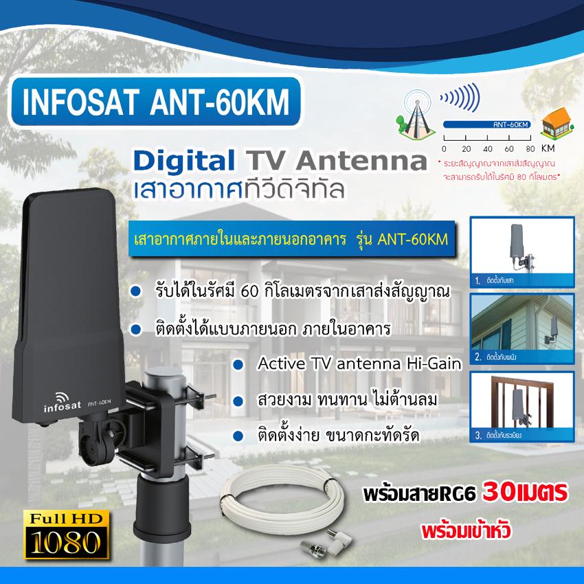 เสาอากาศทีวีดิจิตอล INFOSAT ANT-60KM พร้อมสาย30เมตร
