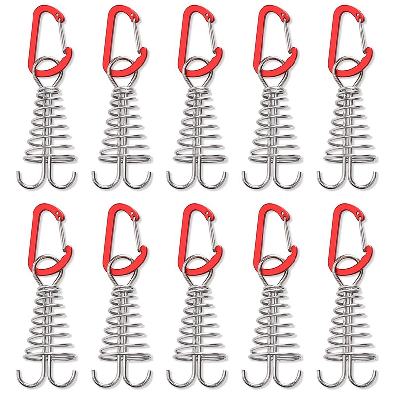 10 Pcs Spiral Shaped Spring Octopus Peg with Carabiner Hook Durable Rope Buckle Tent Hooks Board Pegs for Camping Hiking
