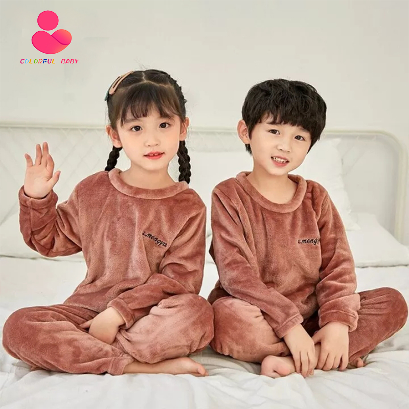 ชุดนอนเด็กชุดนอนฤดูหนาวกำมะหยี่เกาหลีคอกลมอบอุ่นบริการบ้านเด็กชายและ ...