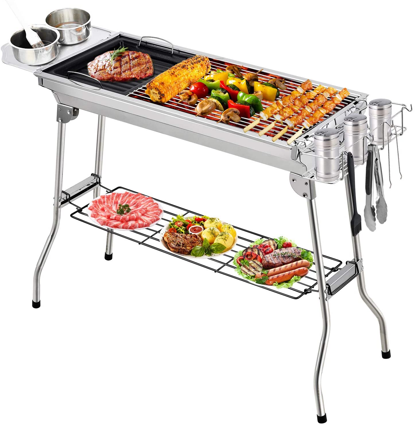 Barbecue Grill, Portable Barbecue Charcoal Grill Foldable Charcoal BBQ Grill Set Stainless Steel, Smoker Grill for Outdoor Cooking Camping Picnic Outdoor Garden Charcoal BBQ Grill Party