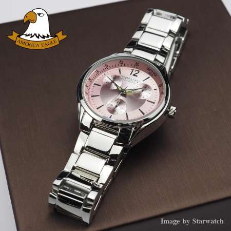 AMERICA EAGLE นาฬิกาข้อมือผู้หญิง สายสแตนเลส รุ่น AE011L - Silver/Pink
