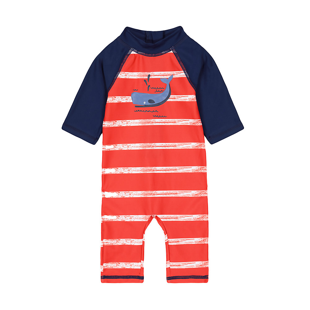 ชุดว่ายน้ำเด็กผู้ชาย Mothercare red striped whale sunsafe VB453