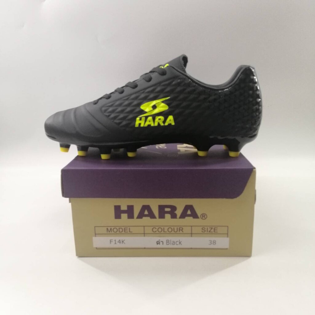 (F14K) HARA Sports รองเท้าฟุตบอลเด็ก รองเท้าสตั๊ดเด็ก สีดำเหลือง Size 36-38 รุ่น F14K