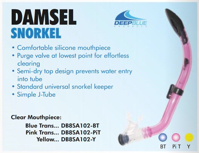 ท่อสน็อคเกิ้ลสำหรับเด็ก Kids Snorkel Damsel (Silicone M/piece, Purge, Semi-dry)