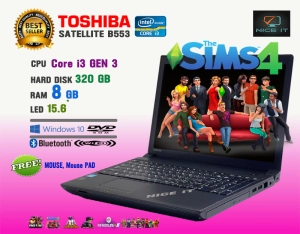 สินค้า โน๊ตบุ๊ค Notebook Toshiba Core i3 Gen3  Ram 8 GB.(Fifa4, Freefire, PUBG mobile, Sim4, Roblox, Hon, PB ทดสอบแล้วเล่นได้ครับ)