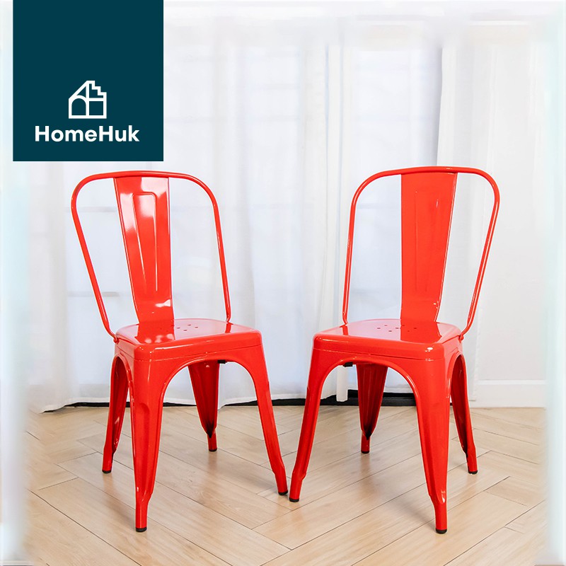 [ส่งฟรี 1แถม1] HomeHuk เก้าอี้เหล็ก มีพนักพิง ซ้อนได้ TolixChair 46x44x85cm เก้าอี้กินข้าว เก้าอี้คาเฟ่ เก้าอี้ร้านอาหาร