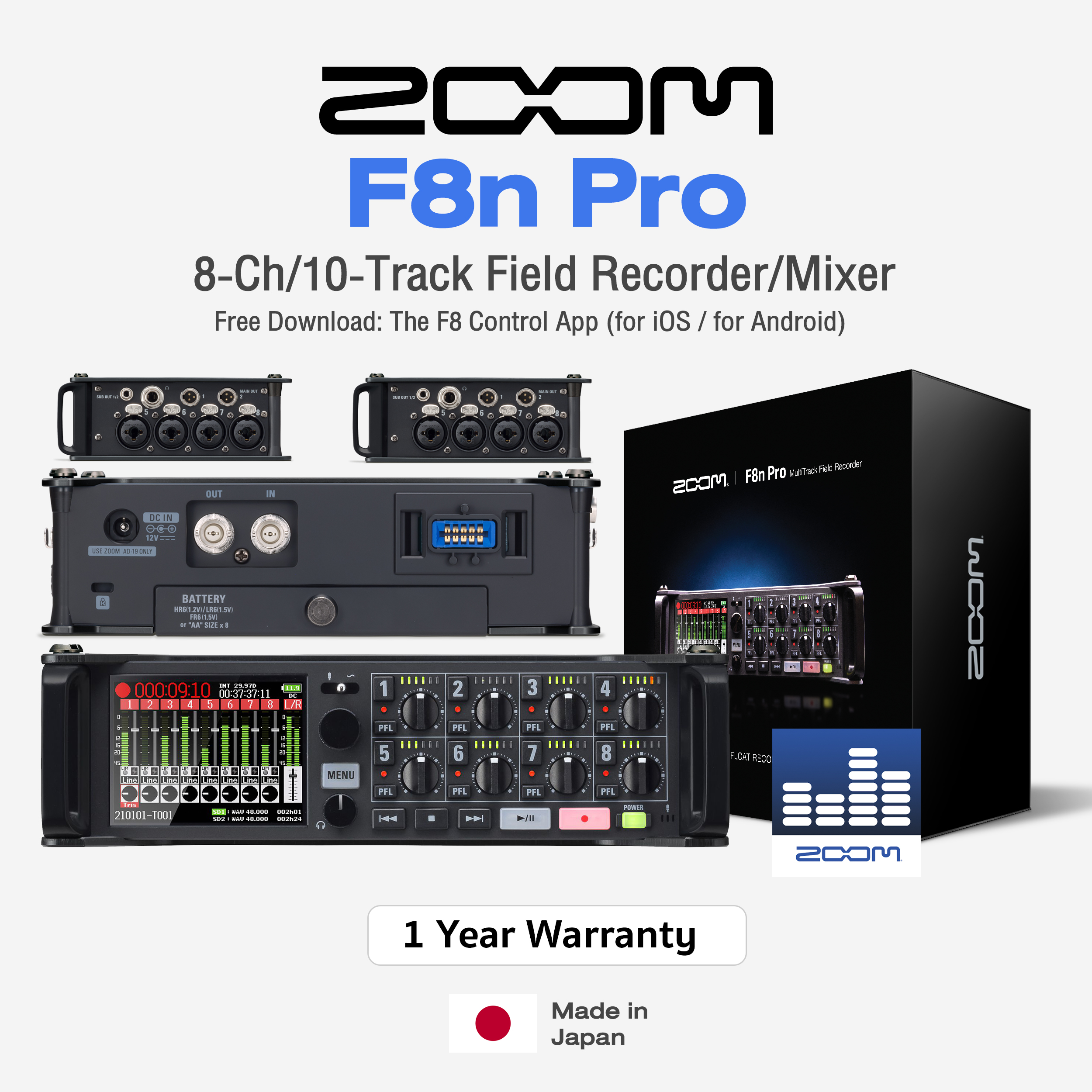 Zoom® F8n Pro Filed Recorder / Mixer เครื่องบันทึกเสียง มิกเซอร์