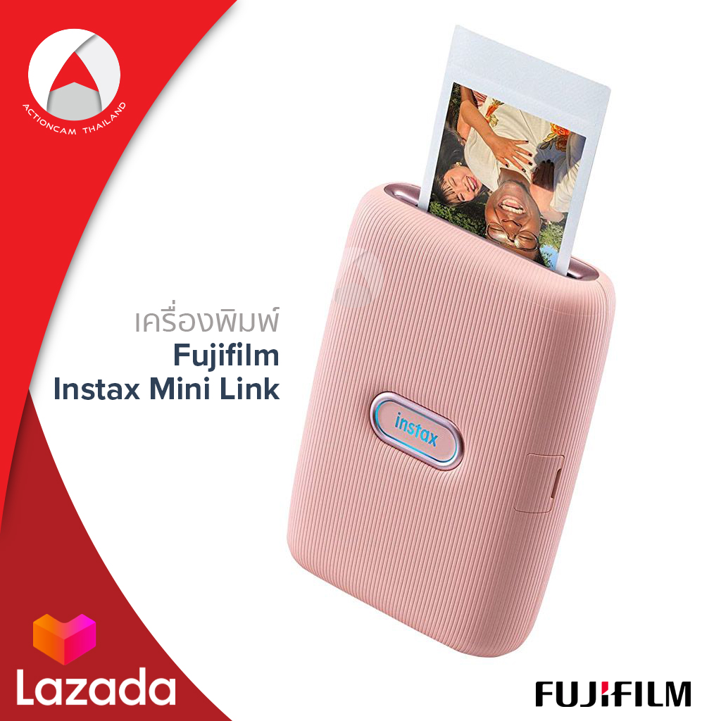 Fujifilm ปรินเตอร์ instax mini link สี Dusky Pink รองรับกล้อง Fujifilm X Series และ GFX ปรินต์รูปจากมือถือด้วยบลูทูธ ผ่าน Instax Mini Link app ดาวน์โหลดฟรีใน iOS และ Google Play ใช้ฟิล์มรุ่น Instax Mini Film พิมพ์ภาพจากวิดีโอได้ เครื่องพิมพ์ขนาดเล็ก