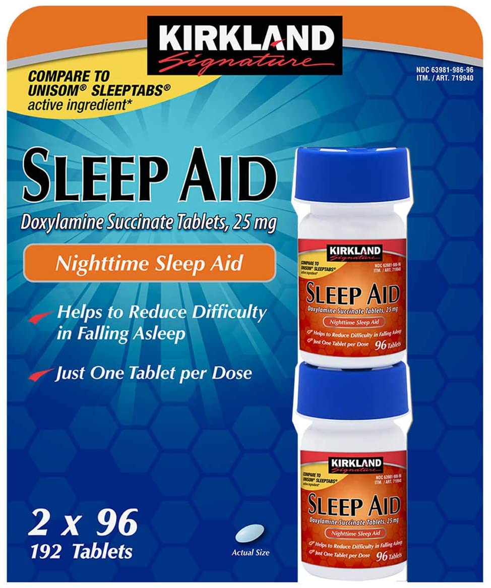 2 กล่อง ช่วยการนอนหลับ Kirkland Signature Sleep Aid 25 Mg 96 Tablets