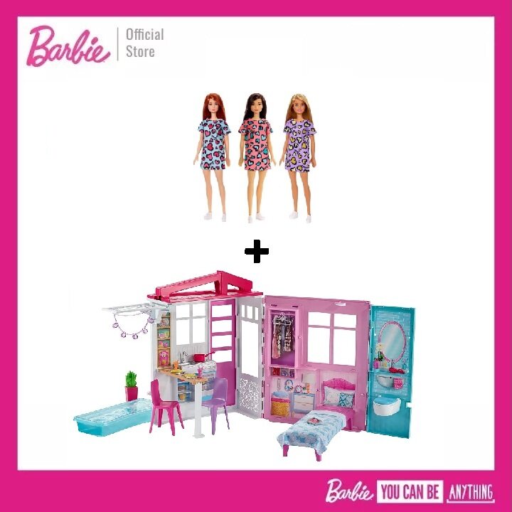 Barbie Basic Doll Assortment + Barbie House Furniture and accessories บ้านพร้อม ตุ๊กตาบาร์บี้