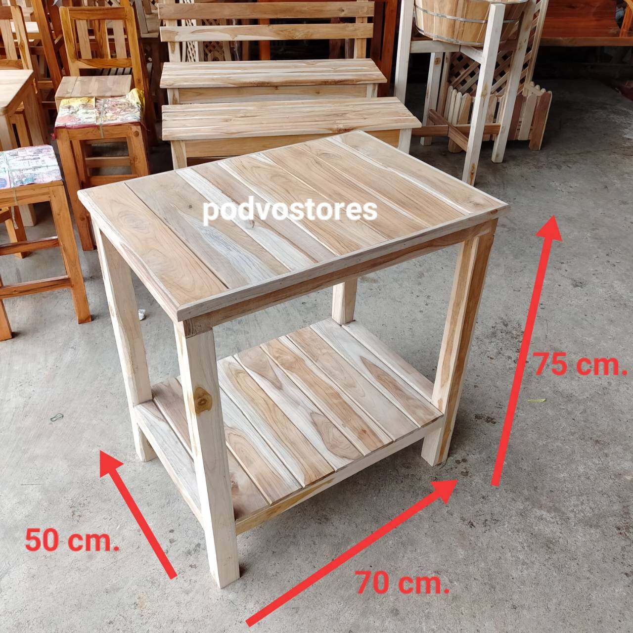 โต๊ะ ที่วางทีวี 2 ชั้นไม้สักแท้ (งานดิบไม่ได้ทำสี)ขนาด 50 x 70 สูง 75 ซม. โต๊ะข้างเตียง โต๊ะไม้สัก โต๊ะญี่ปุ่น โต๊ะวางของ ที่วางของ โต๊ะไม้