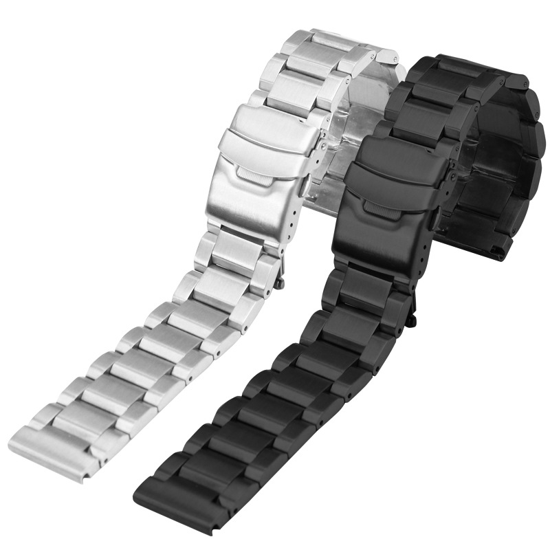 เหมาะสำหรับ Samsung Casio Trapezoidal สแตนเลสสายนาฬิกาสาม Solid นาฬิกาดำน้ำประกันหัวเข็มขัดคู่สาย