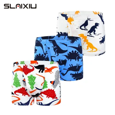 SLAIXIU 3pcs Cotton Kids Underwear Cartoon Dinosaur Design Teenager Boys Boxer Briefs for 2-10 Years Children