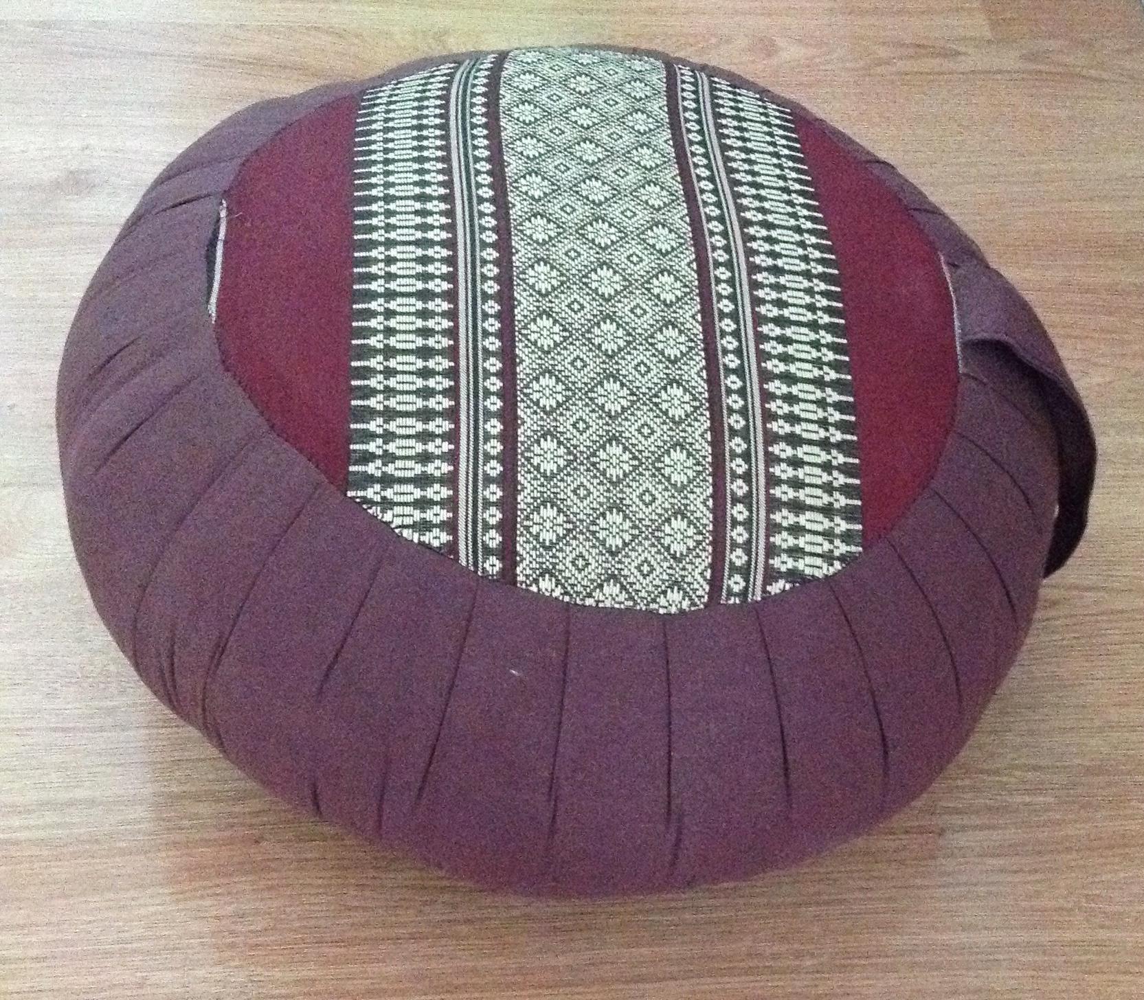 หมอนรองนั่งทรงกลม ขนาด16*6 นิ้ว ผ้าขิดไทยโบราณ นุ่นธรรมชาติ100% Round Zafu Cushion Meditation Cushion Kapok100%