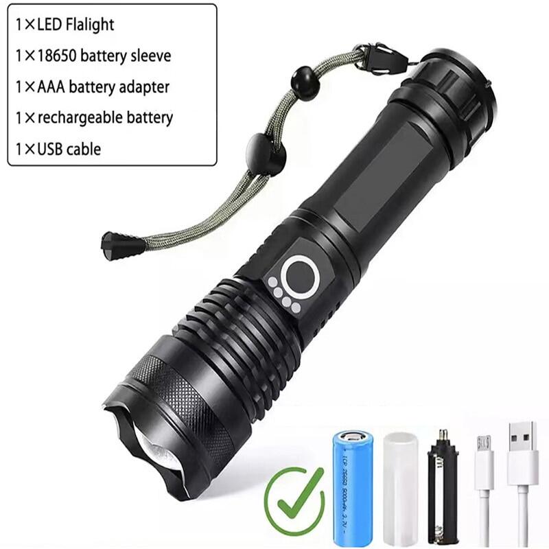 High Power XHP100 Led Flashlight Rechargeable 4 Core Torch Zoom Usb ...