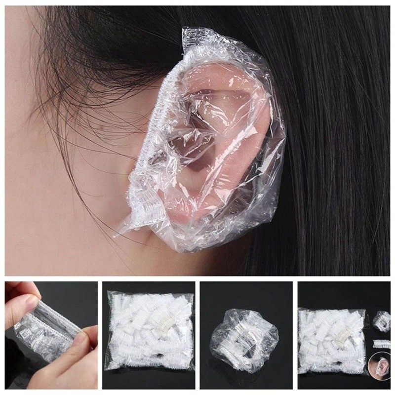 520YOSWI 50/100pcs Onetime Bath Shower Hair Dyeing Tool Cleaning Waterproof Plastic Bag One-off Earmuffs Ear Protector Caps Disposable Ear Cover