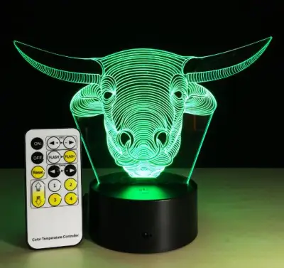 3D Animal Bull Cow USB LED Lamp 7 Colors Change God Cattle Touch Table Night Light Indian Home Decor Creative Desk Light Remote