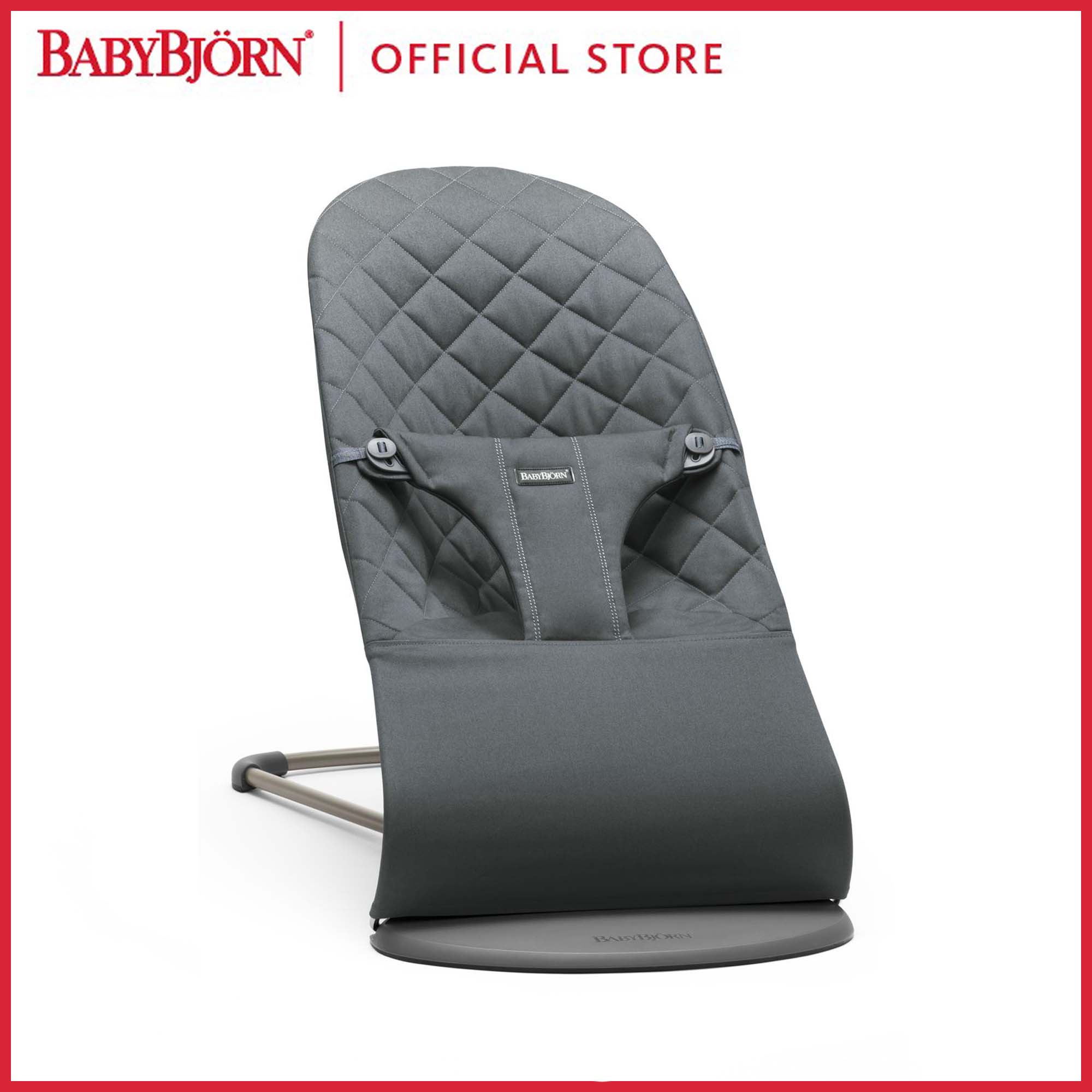 BABYBJORN Bouncer Bliss, Lightweight baby swing from Newborn up to 2 years old [Cotton]  สีวัสดุ Anthracite