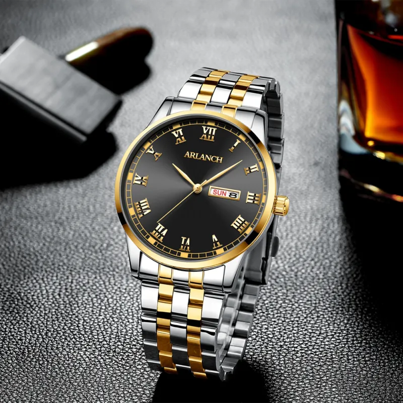 ภาพหน้าปกสินค้าARLANCH นาฬิกาข้อมือ นาฬิกาชาย นาฬิกาข้อมือธุรกิจ การเคลื่อนไหว ของญี่ปุ่น นาฬิกาควอตซ์ สายสแตนเลส กันน้ำ พร้อมปฏิทิน จัดส่งกรุงเทพ จากร้าน ARLANCH Online Mall บน Lazada