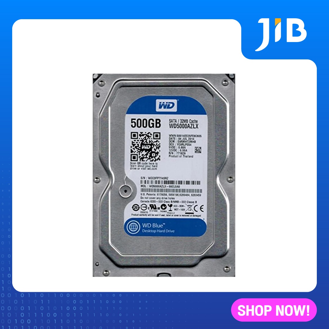 JIB 500 GB HDD (ฮาร์ดดิสก์) WD BLUE 7200RPM SATA3 (WD5000AZLX)