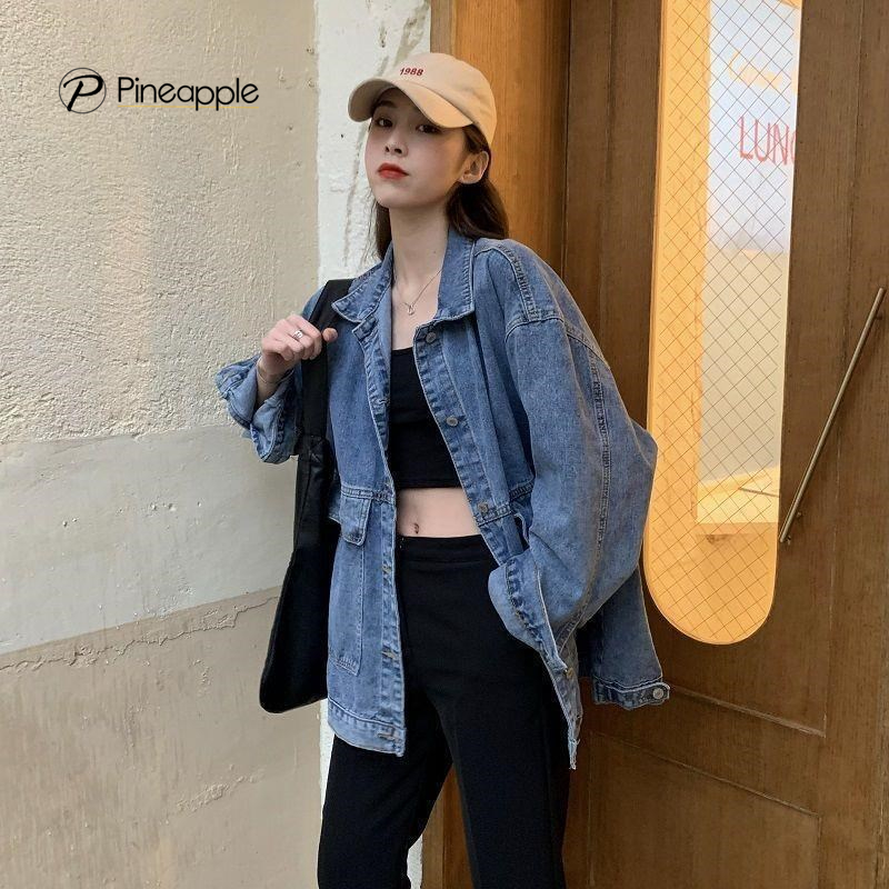 เสื้อแจ็คเก็ตยีนส์แฟชั่น กระเป๋า ผ้าเดนิม ไซส์ใหญ่ สไตล์เกาหลี ทรงหลวม ทสไตล์เรโทร BF retro style loose denim jacket 8706