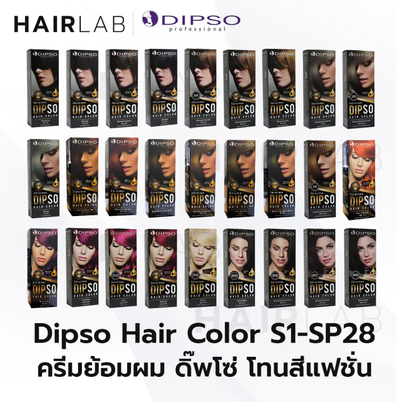 ภาพหน้าปกสินค้าพร้อมส่ง รวมสี S01 - SP28 Dipso Hair color ครีมเปลี่ยนสีผมดิปโซ ไร้แอมโมเนีย ไร้กลิ่น ปิดผมขาว ปิดผมหงอก ราคาถูก จากร้าน Hairlab บน Lazada