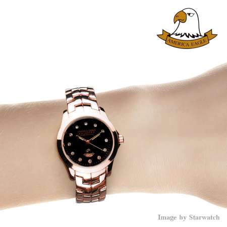 AMERICA EAGLE นาฬิกาข้อมือผู้หญิง สายสแตนเลส รุ่น AE002L - PinkGold/Black AMERICA EAGLE นาฬิกาข้อมือผู้หญิง สายสแตนเลส รุ่น AE002L - PinkGold/Black