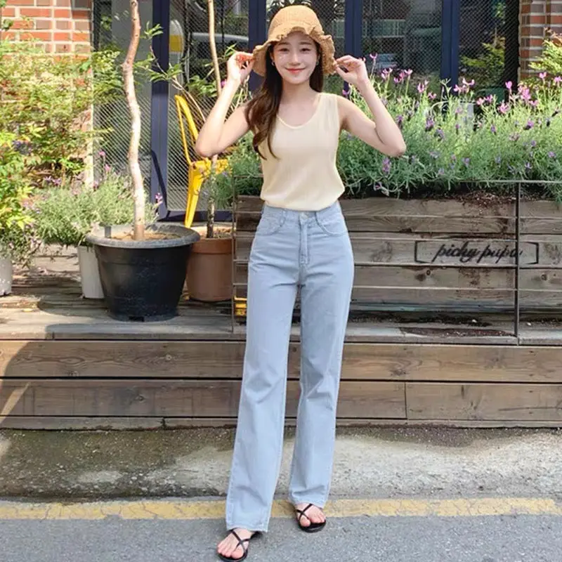 ภาพสินค้าGirlJean Fashion Women's High Waist Drape Denim Wide Leg Trousers Loose Korean Version of The Trend of Wild Straight Slimming Casual Pants จากร้าน wardrobe บน Lazada ภาพที่ 5