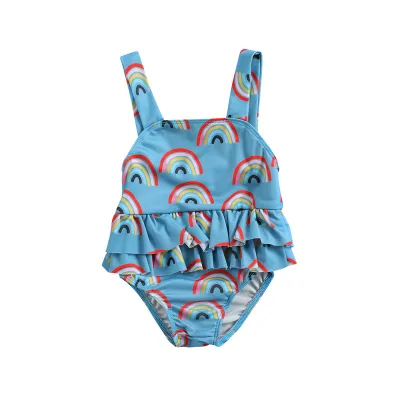 Mary's NEW Baby Girls One-Piece Swimsuit Rainbow Printed Ruffle Tutu Swimwear Bathing Suit