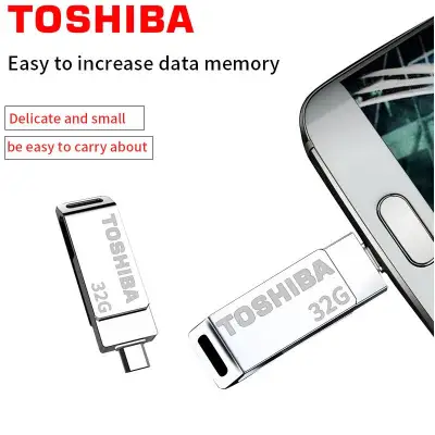 TOSHIBA 32GB 2 in 1 Micro USB OTG Flash Drive USB 2.0 Zinc Metal U Disk เข้ากันได้กับอุปกรณ์ Android