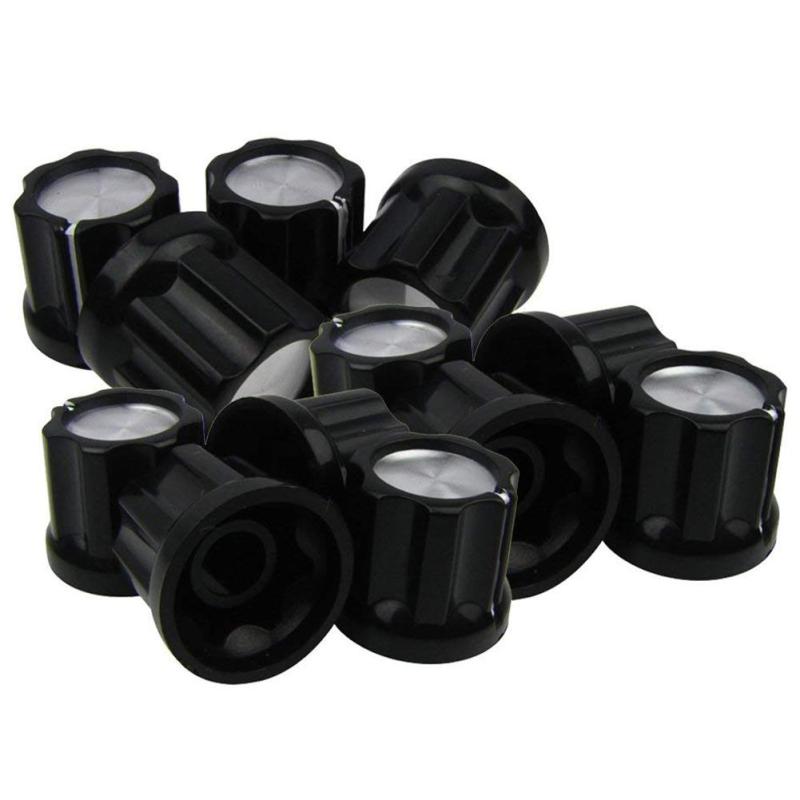 D-Type Shaft Guitar Bass Pot Knobs Amp Knobs Buttons Caps, Black With Silver Top, Pack Of 12 Malaysia
